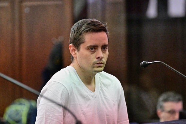 John Woeltz, 37, appears for arraignment in Manhattan Criminal Court after he was arrested for allegedly holding an Italian tourist hostage in an apparent scheme to steal the man's cryptocurrency fortune in New York City, May 24, 2025. 
